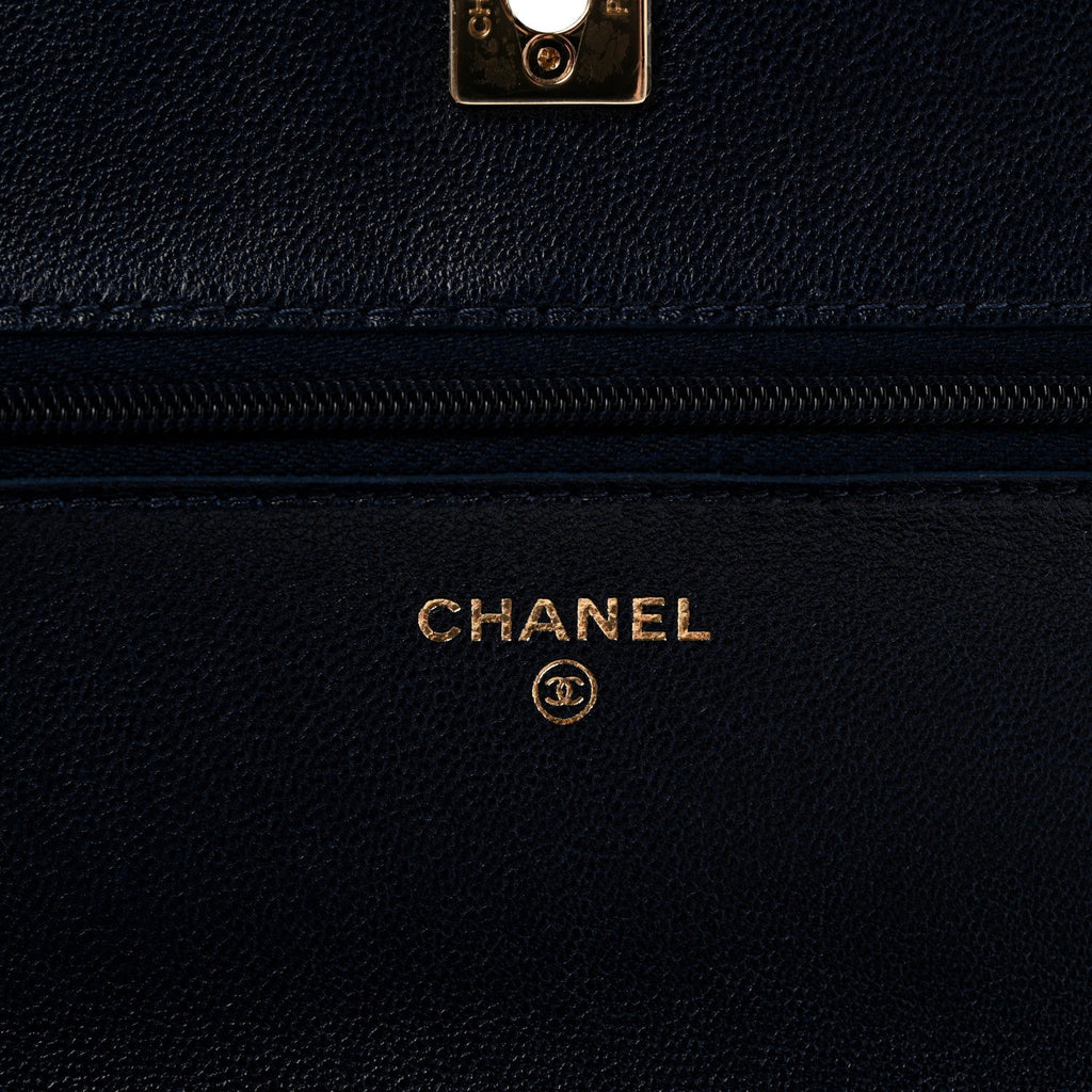 Lambskin Quilted Hold The Line Wallet On Chain WOC Dark Blue