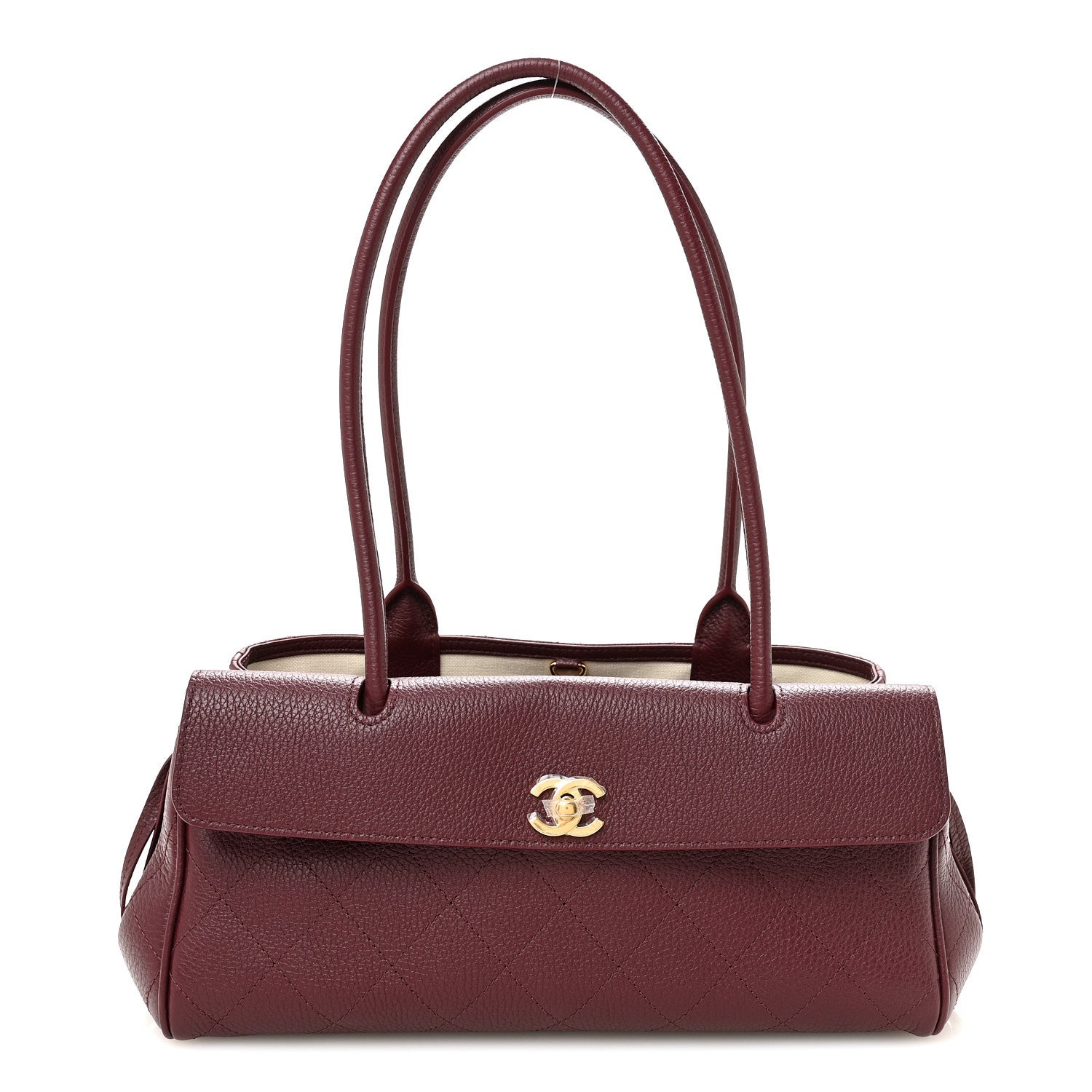 Grained Calfskin Stitched Urban Essentials Small Shopping Bag Burgundy