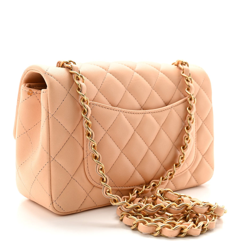 Lambskin Quilted Mini Rectangular Flap Beige