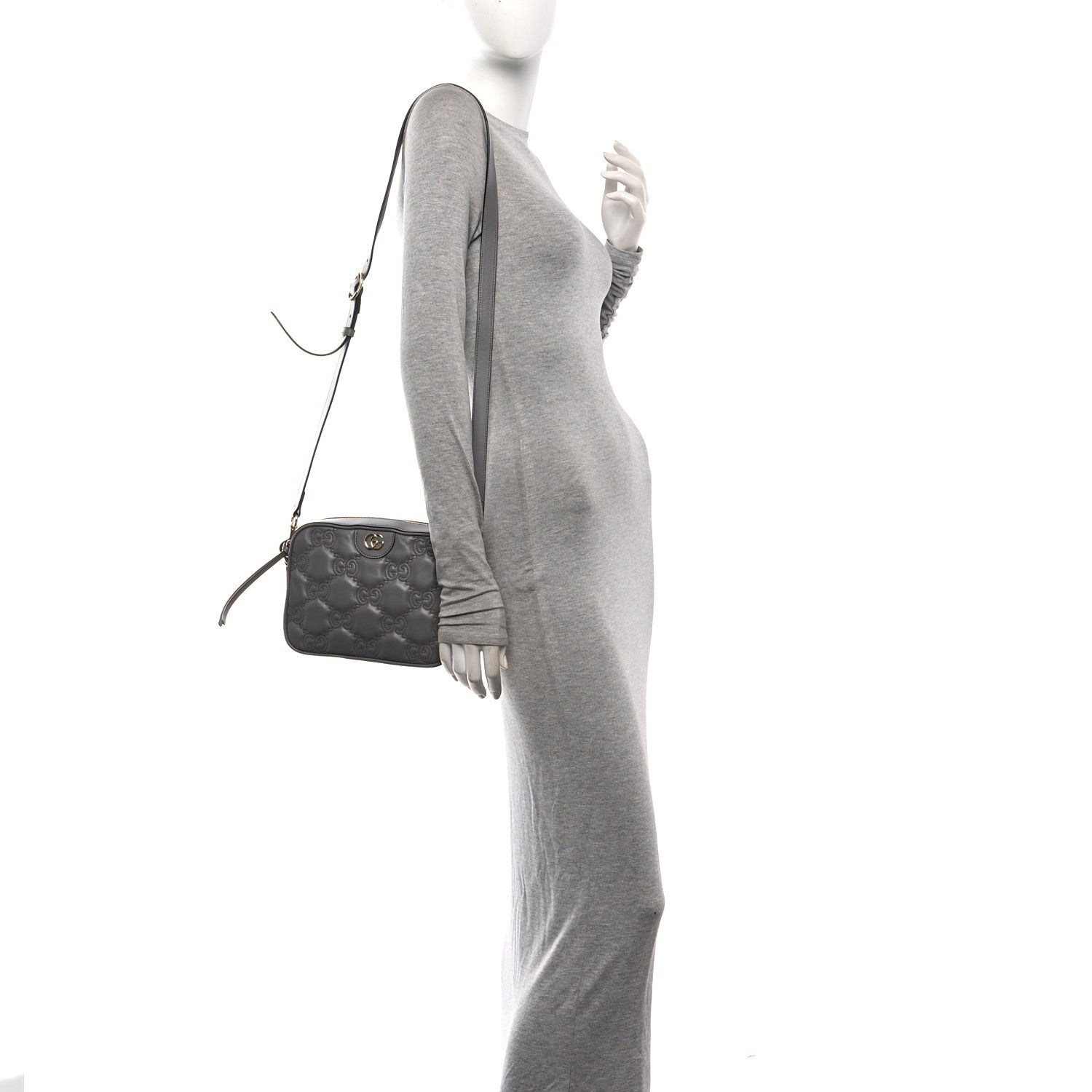 Calfskin GG Matelasse Shoulder Bag Dusty Grey Natural