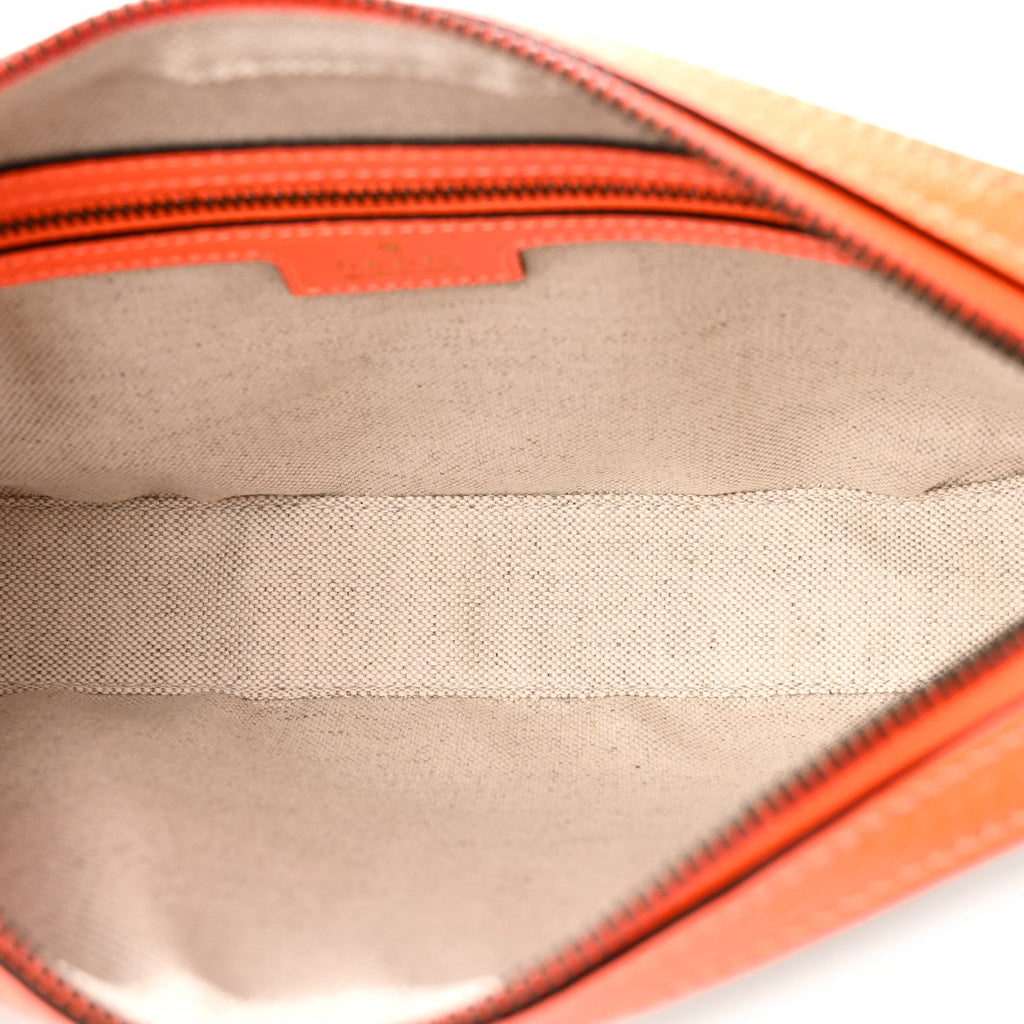 GG Supreme Monogram Textured Dollar Calfskin Web Ophidia Wristlet Shoulder Bag Beige Ebony Orange