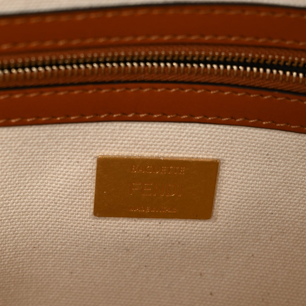 Canvas Vitello King Bi-Color Strap FF Embroidered Baguette Grezzo Brandy Cuoio