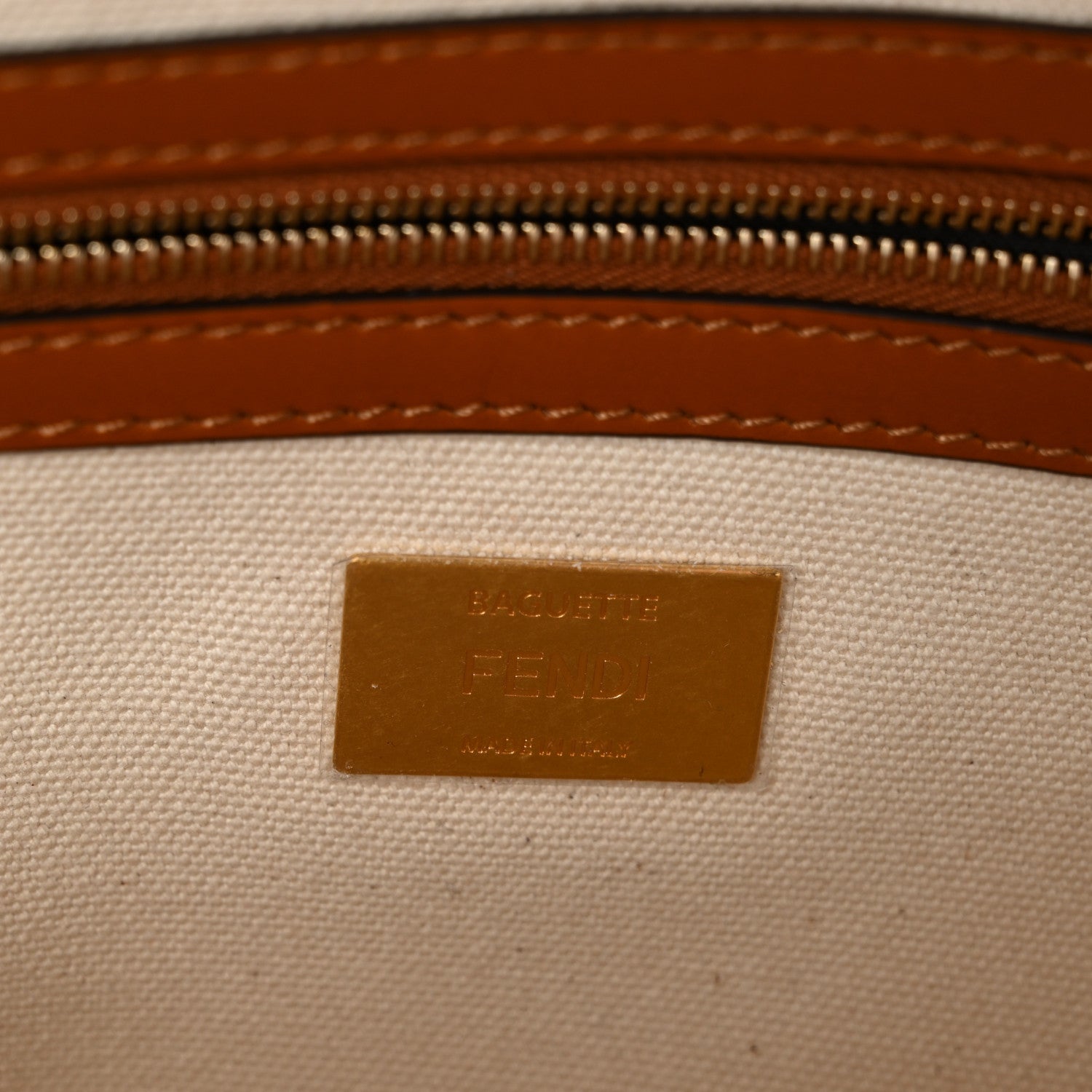 Canvas Vitello King Bi-Color Strap FF Embroidered Baguette Grezzo Brandy Cuoio