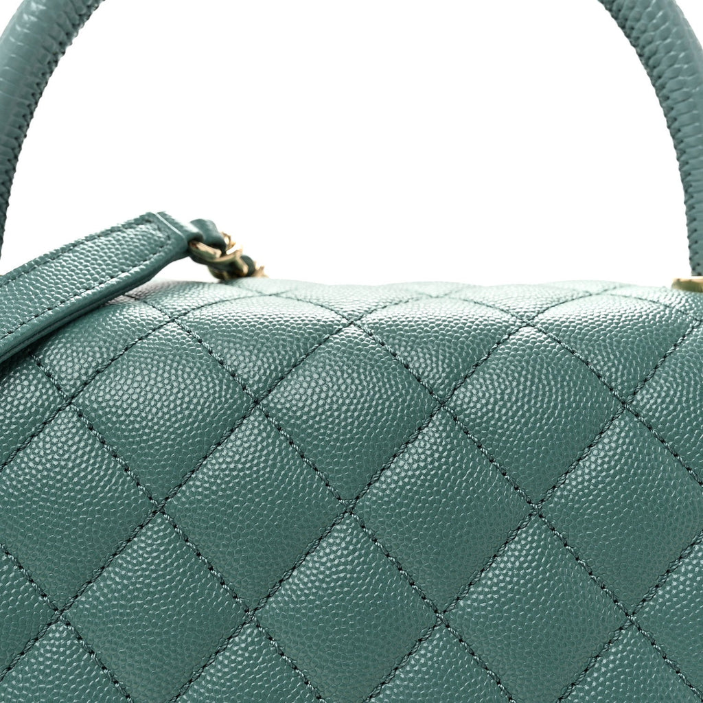 Caviar Quilted Lizard Embossed Small Coco Handle Flap Green