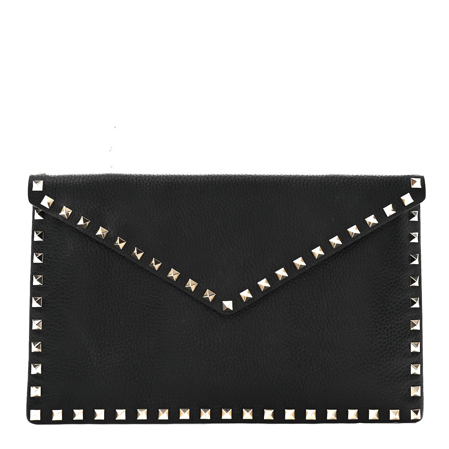 Pebbled Calfskin Large Rockstud Envelope Clutch Black