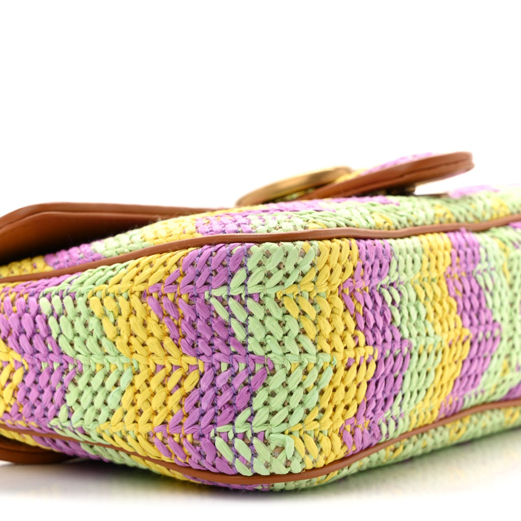 Calfskin Raffia Woven Small GG Marmont Shoulder Bag Multicolor