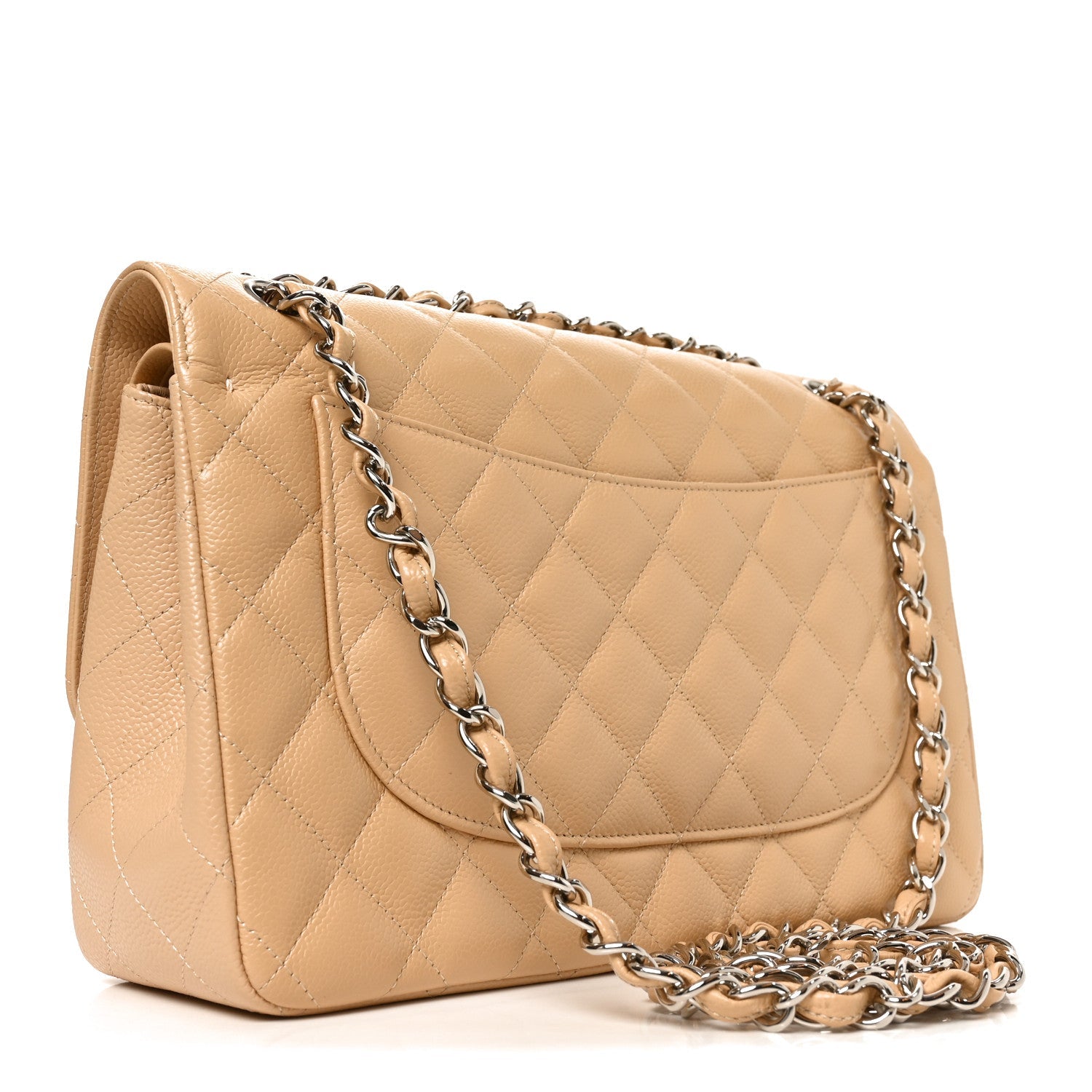 Caviar Quilted Jumbo Double Flap Beige Clair