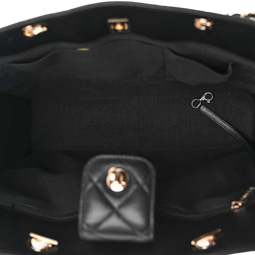 Caviar Quilted Shopping Tote Black Black
