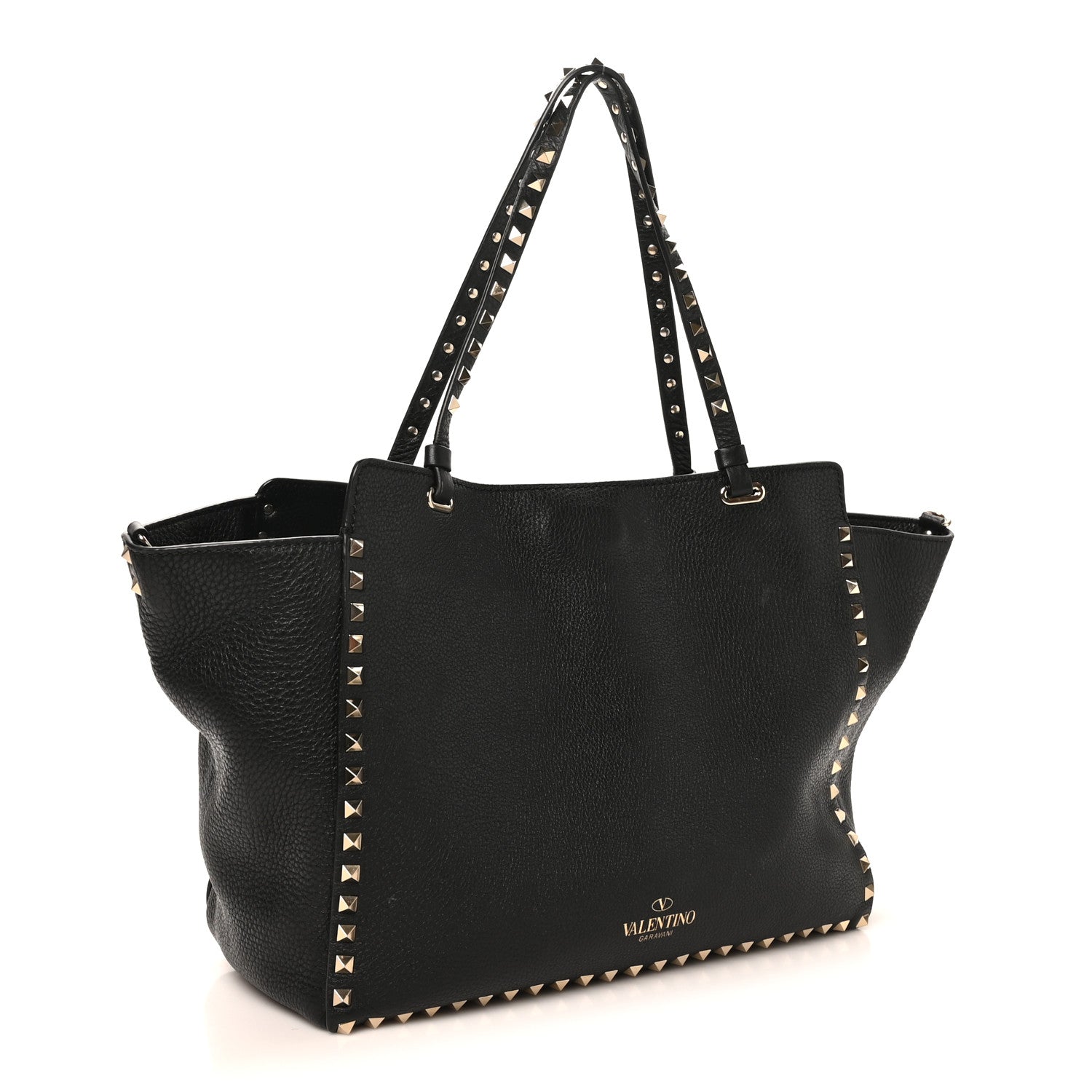 Pebbled Calfskin Medium Rockstud Tote Black