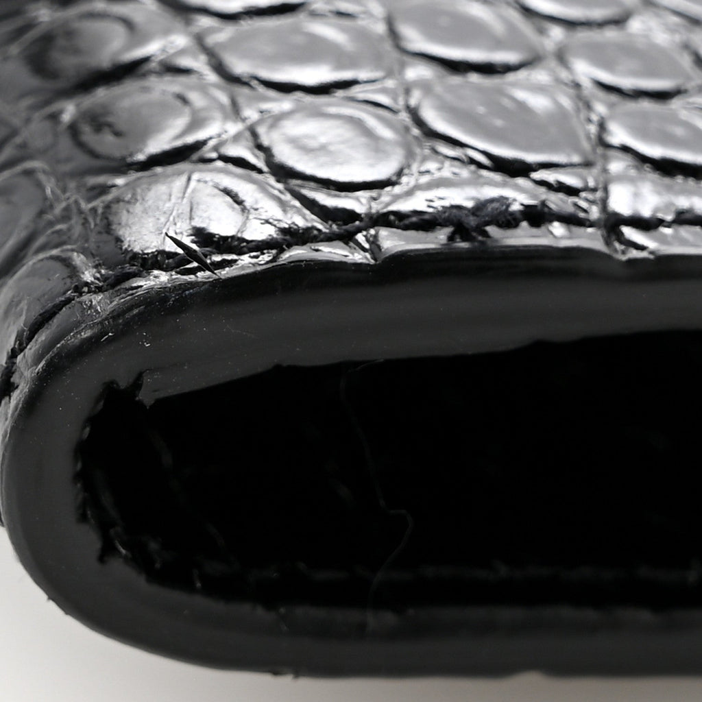 Calfskin Crocodile Embossed Uptown Monogram Clutch Black