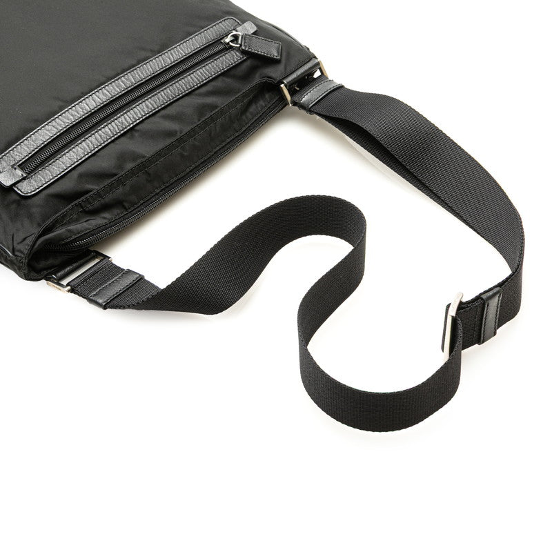 Prada Saffiano Triangle Logo Plate Nylon Leather Shoulder Bag