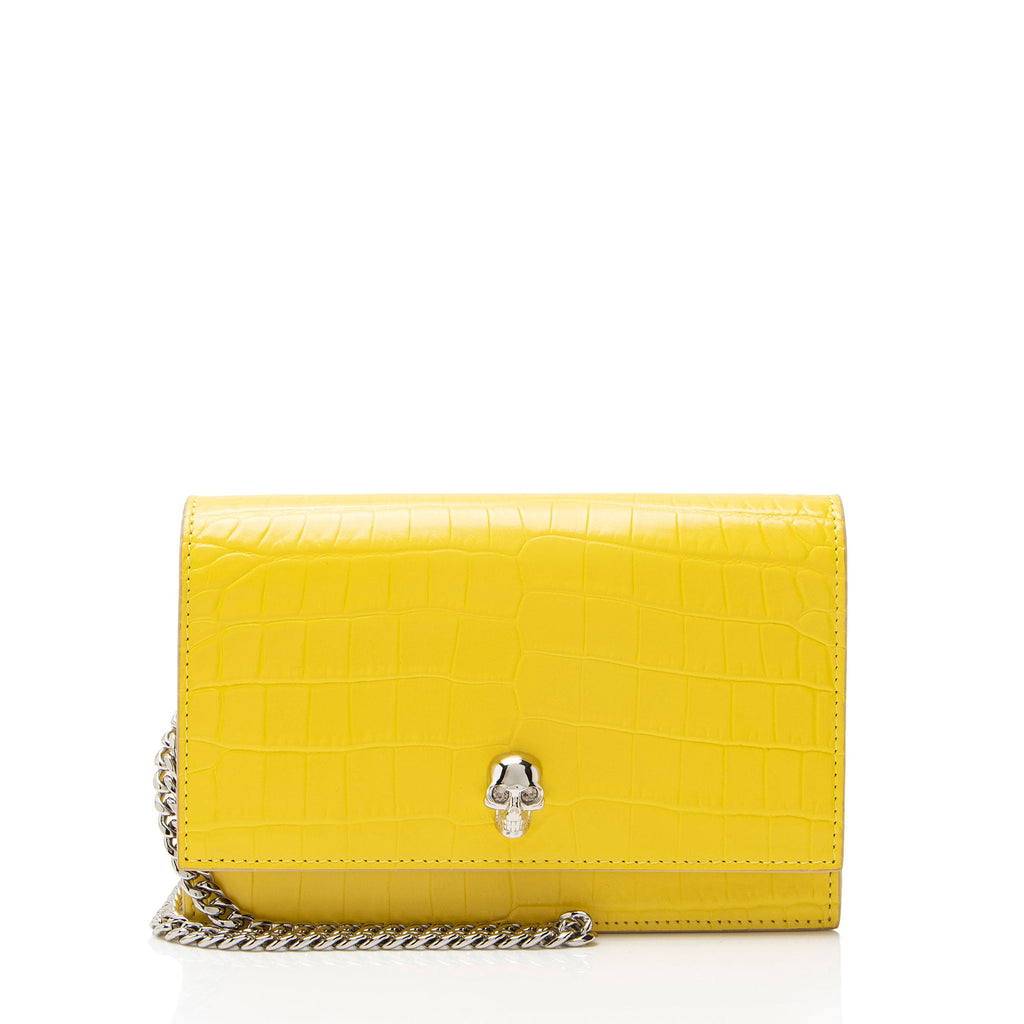 Alexander McQueen Croc Embossed Leather Skull Small Crossbody