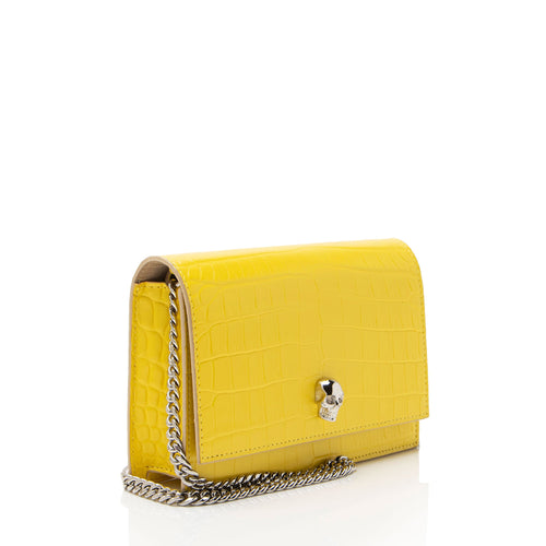 Alexander McQueen Croc Embossed Leather Skull Small Crossbody