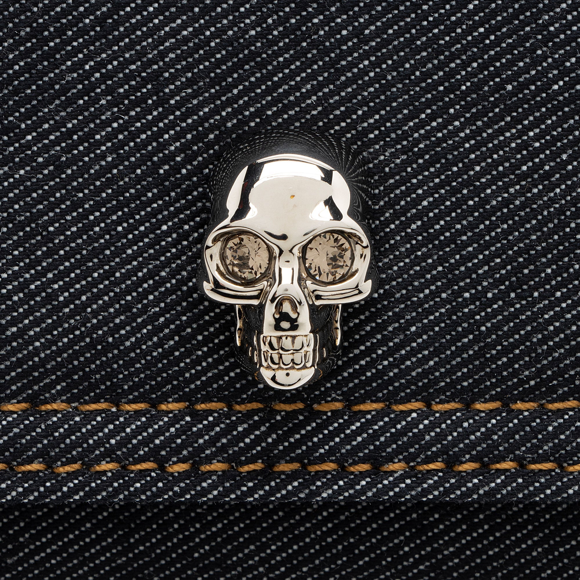 Alexander McQueen Denim Biker Skull Shoulder Bag