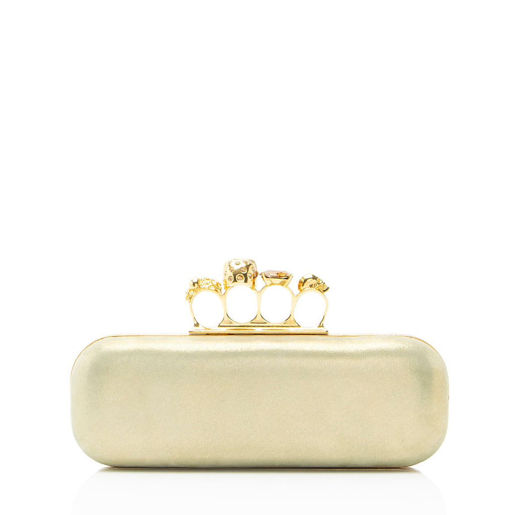 Alexander McQueen Metallic Suede Knuckle Box Clutch