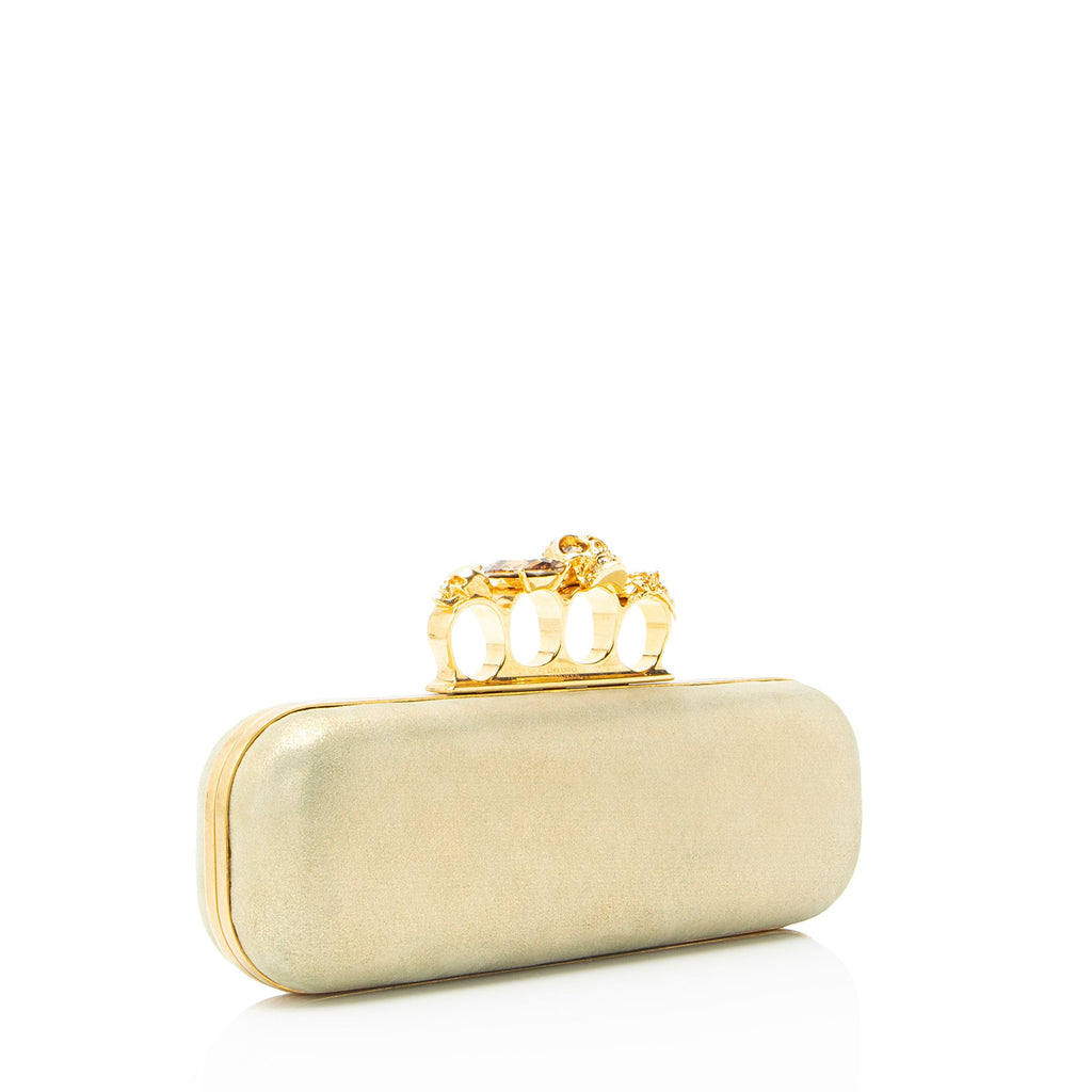 Alexander McQueen Metallic Suede Knuckle Box Clutch