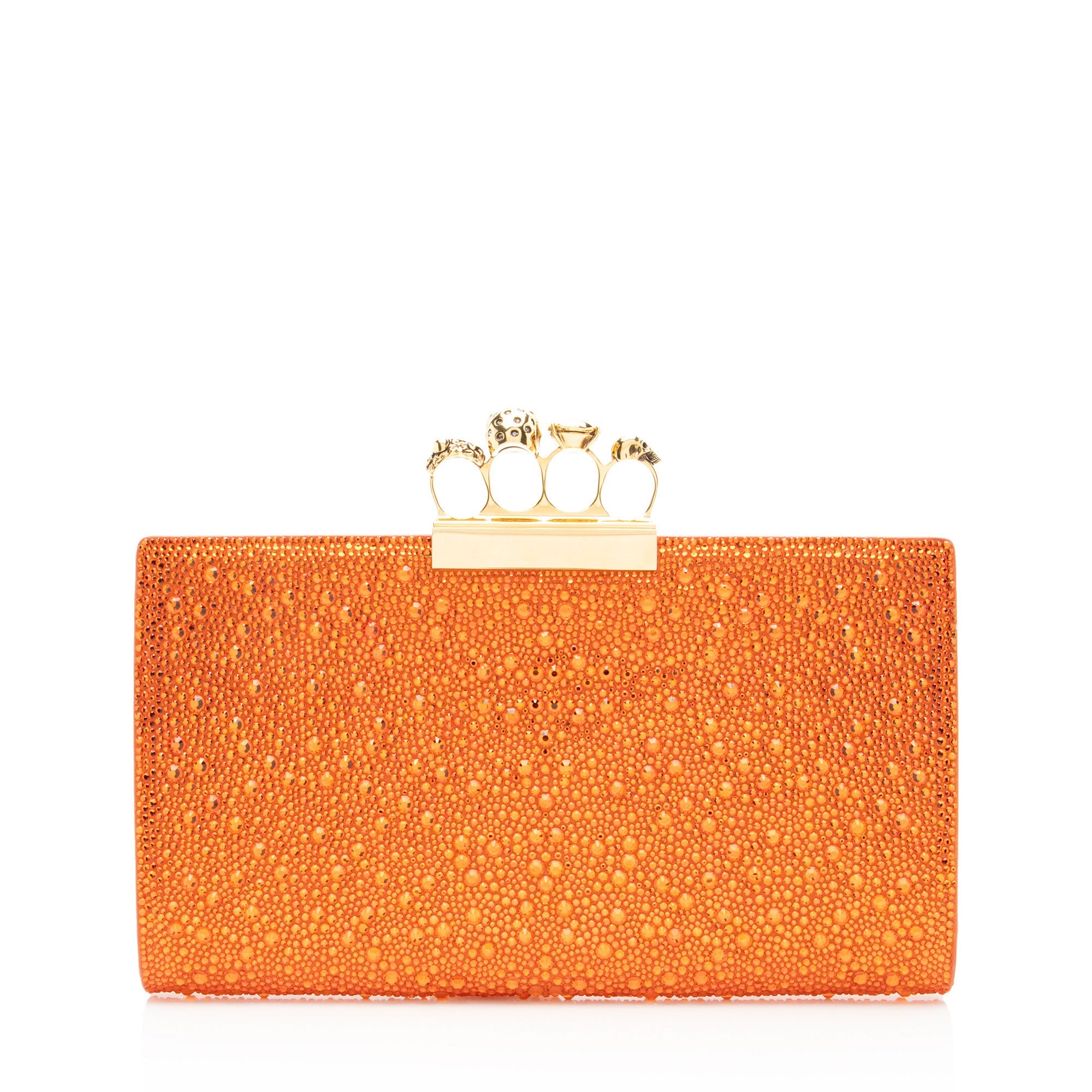 Alexander McQueen Satin Crystal Embellished Skull Four-Ring Flat Clutch