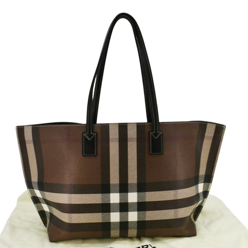 BURBERRY Check E-Canvas Tote Bag Brown