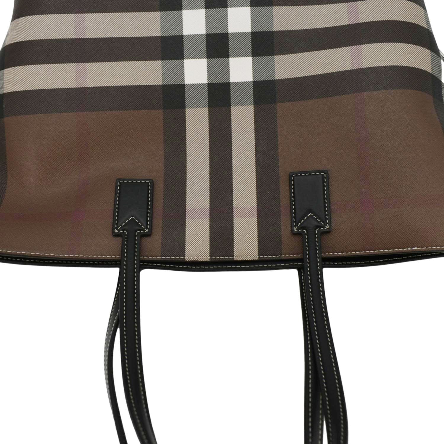 BURBERRY Check E-Canvas Tote Bag Brown