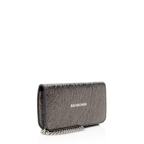 Balenciaga Crinkled Patent Logo Cash Phone Holder on Chain