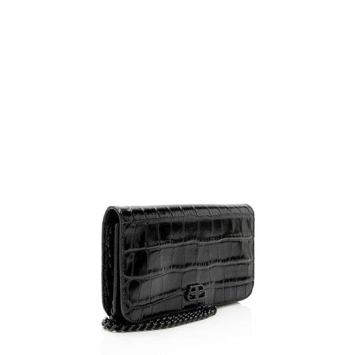 Balenciaga Croc Embossed BB Phone Holder on Chain