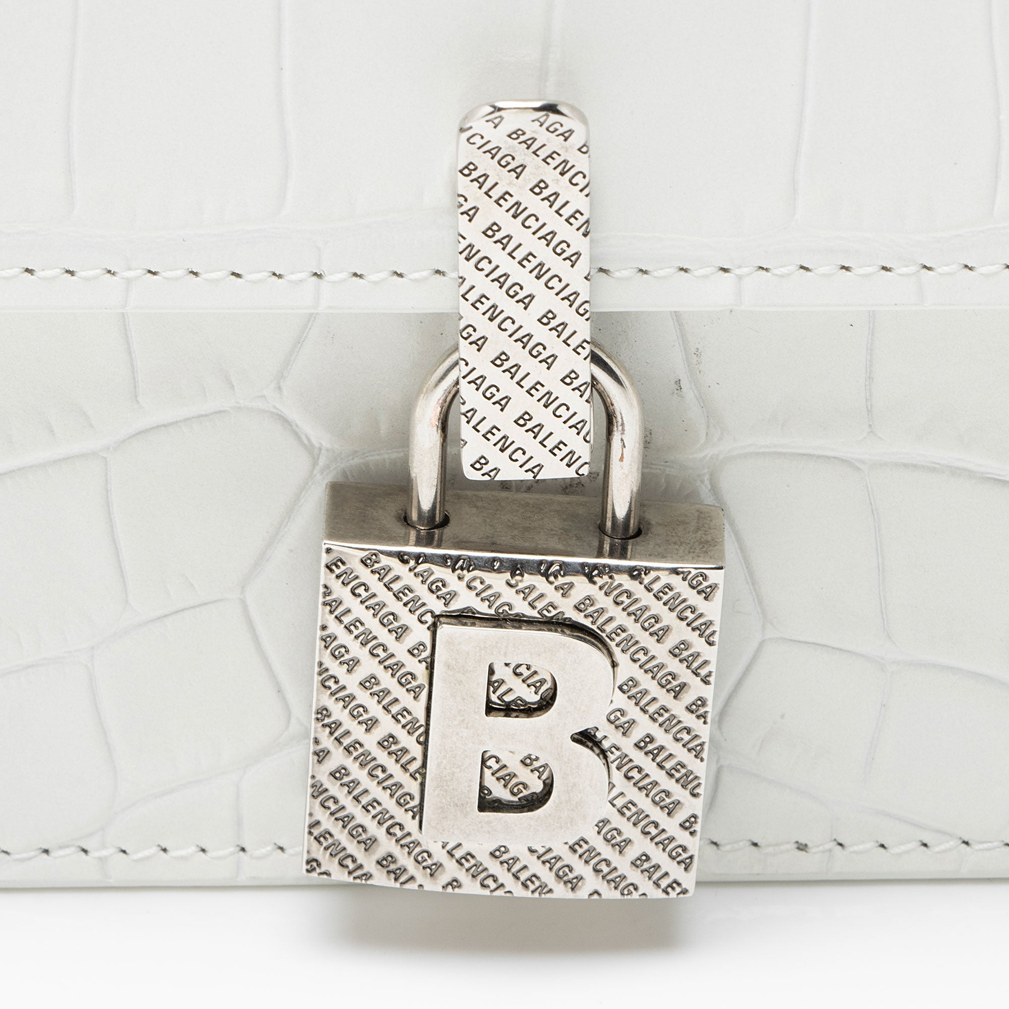 Balenciaga Croc Embossed Calfskin Lock Medium Shoulder Bag