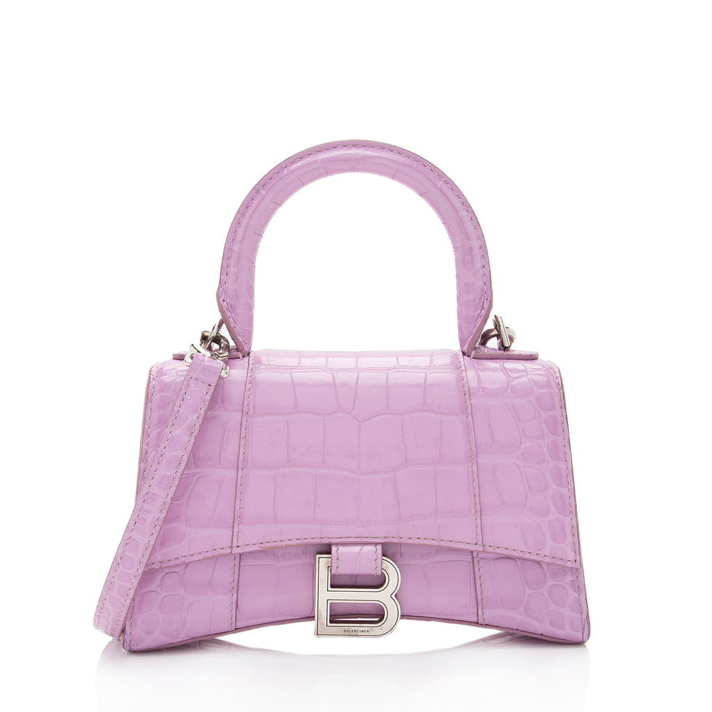 Balenciaga Shiny Croc Embossed Calfskin Hourglass XS Top Handle
