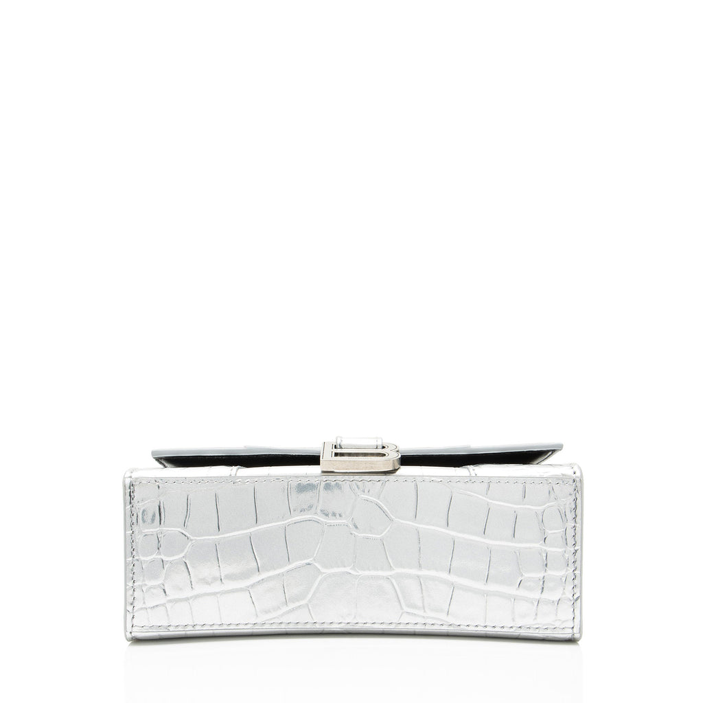 Balenciaga Metallic Croc Embossed Calfskin Hourglass XS Top Handle
