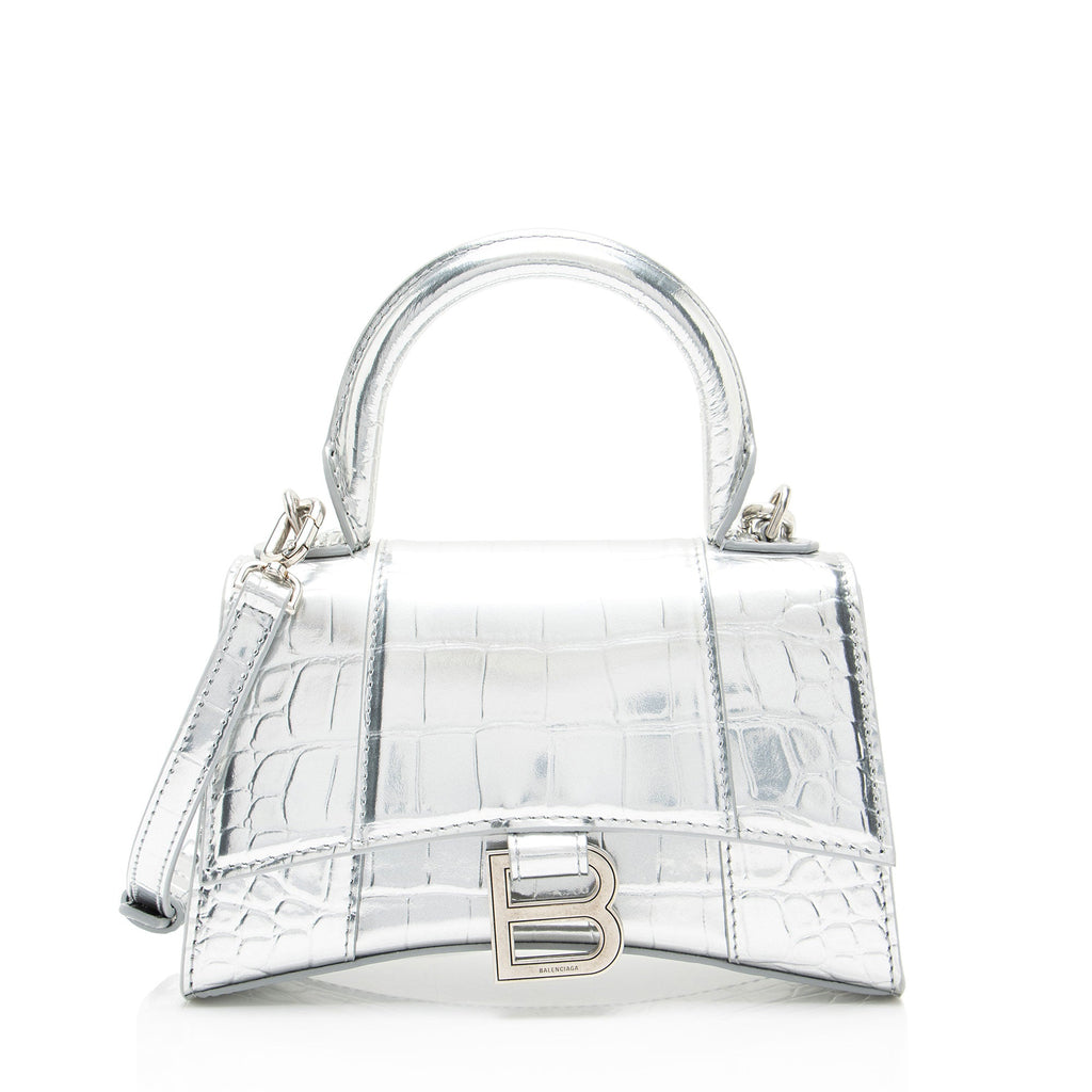 Balenciaga Metallic Croc Embossed Calfskin Hourglass XS Top Handle