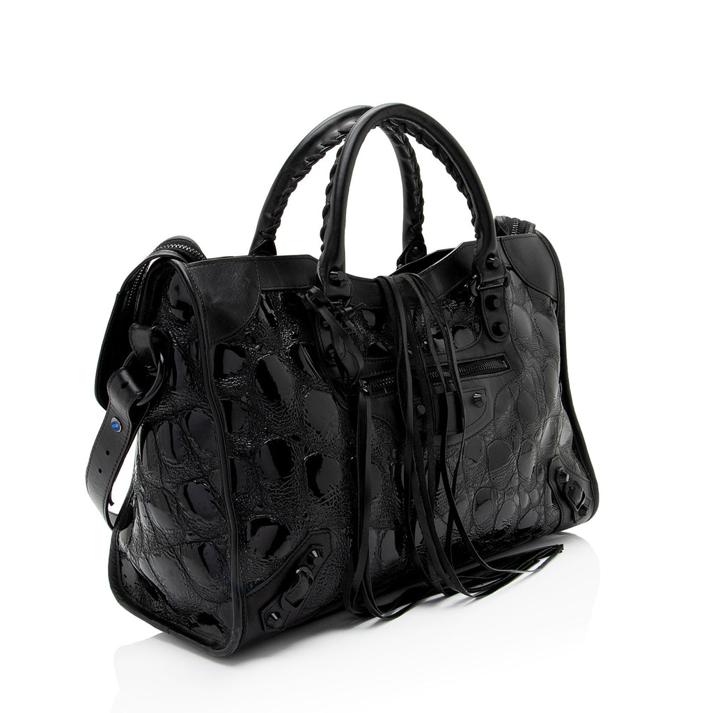 Balenciaga Patent Embossed Leather Classic City Satchel (SHF-RmwiHx)