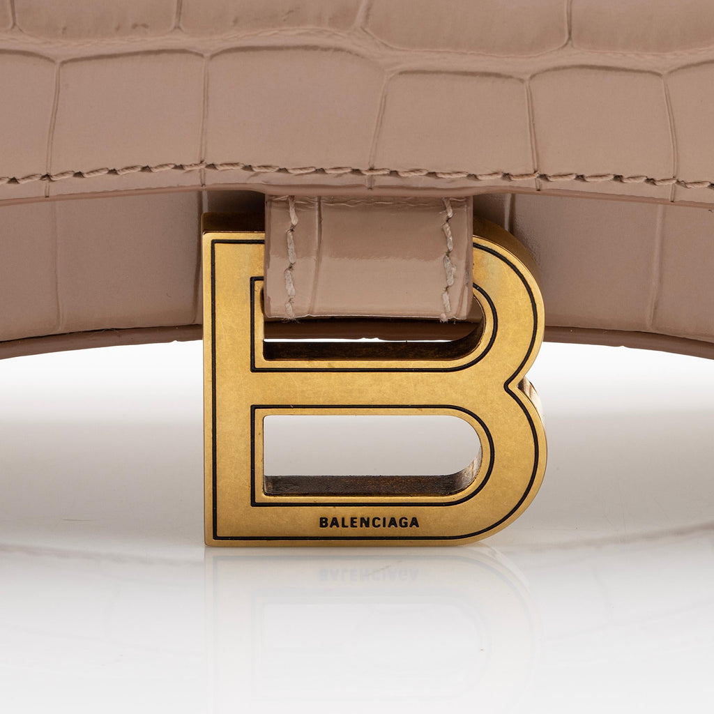 Balenciaga Shiny Croc Embossed Calfskin Hourglass Chain Bag (SHF-ZdcMW4)