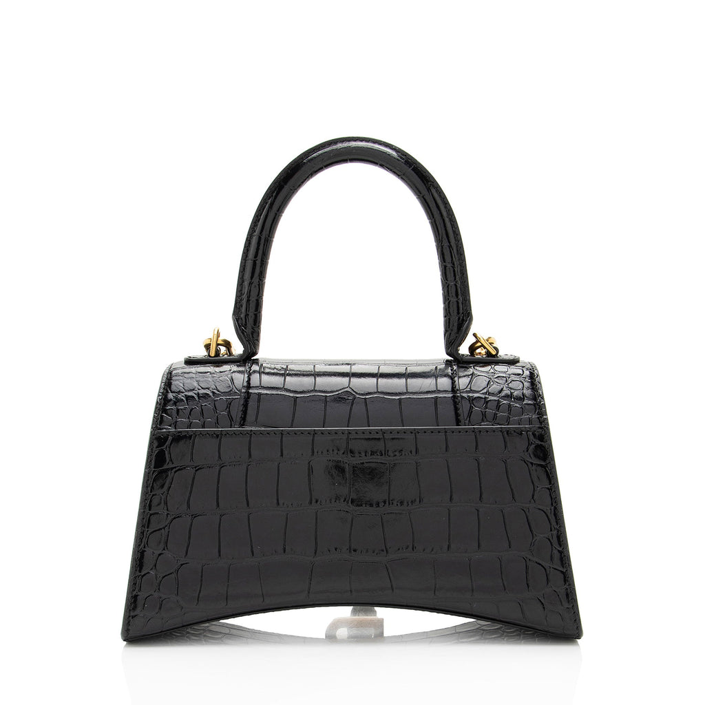 Balenciaga Shiny Croc Embossed Calfskin Hourglass Small Top Handle