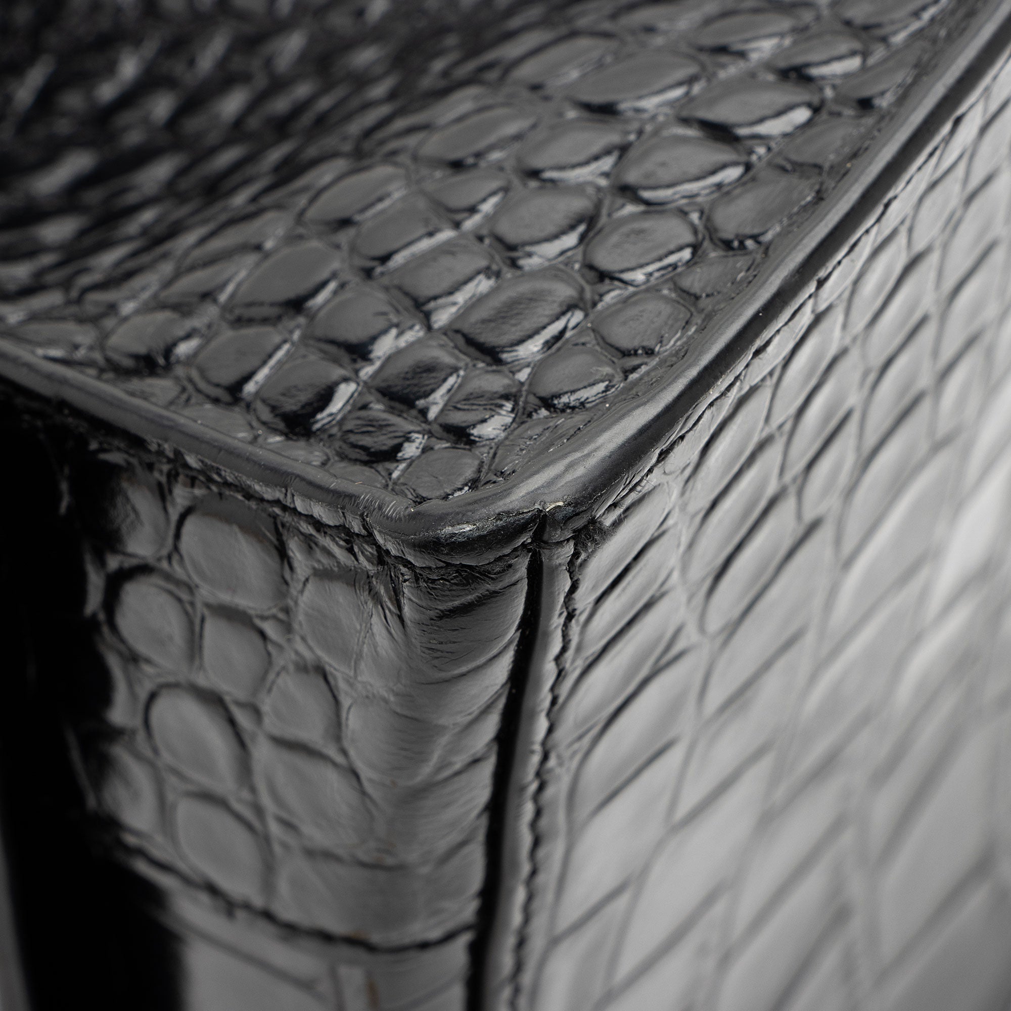 Balenciaga Shiny Croc Embossed Calfskin Hourglass Small Top Handle