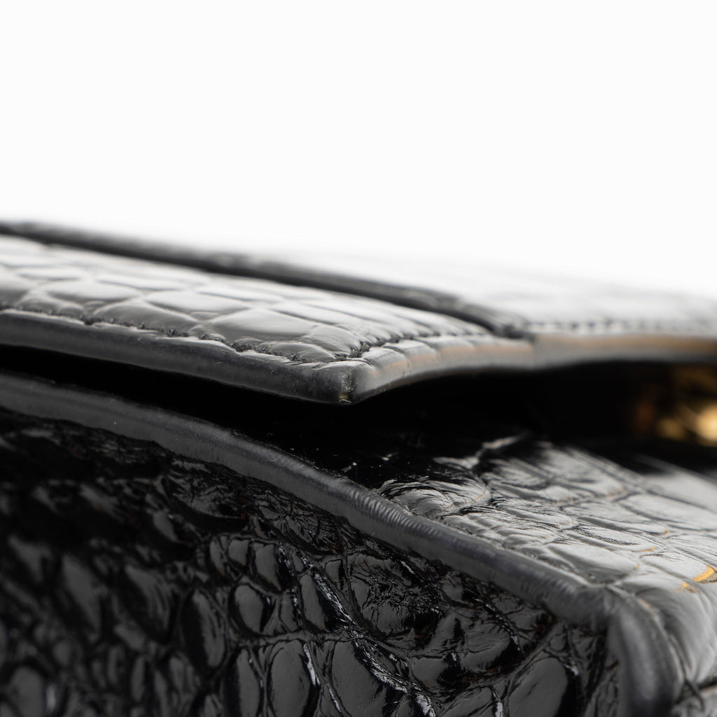 Balenciaga Shiny Croc Embossed Calfskin Hourglass Small Top Handle