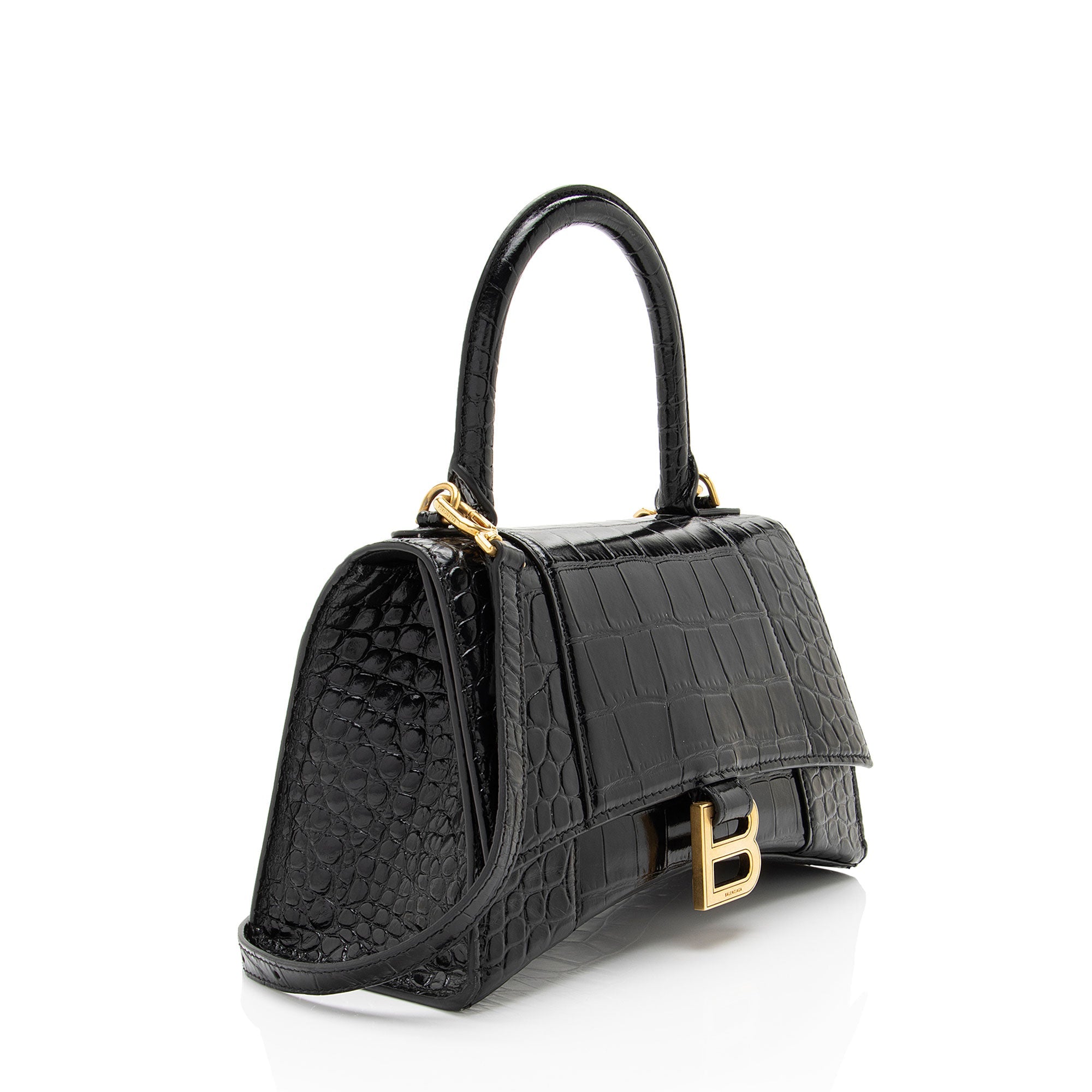 Balenciaga Shiny Croc Embossed Calfskin Hourglass Small Top Handle