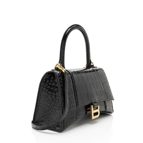 Balenciaga Shiny Croc Embossed Calfskin Hourglass Small Top Handle