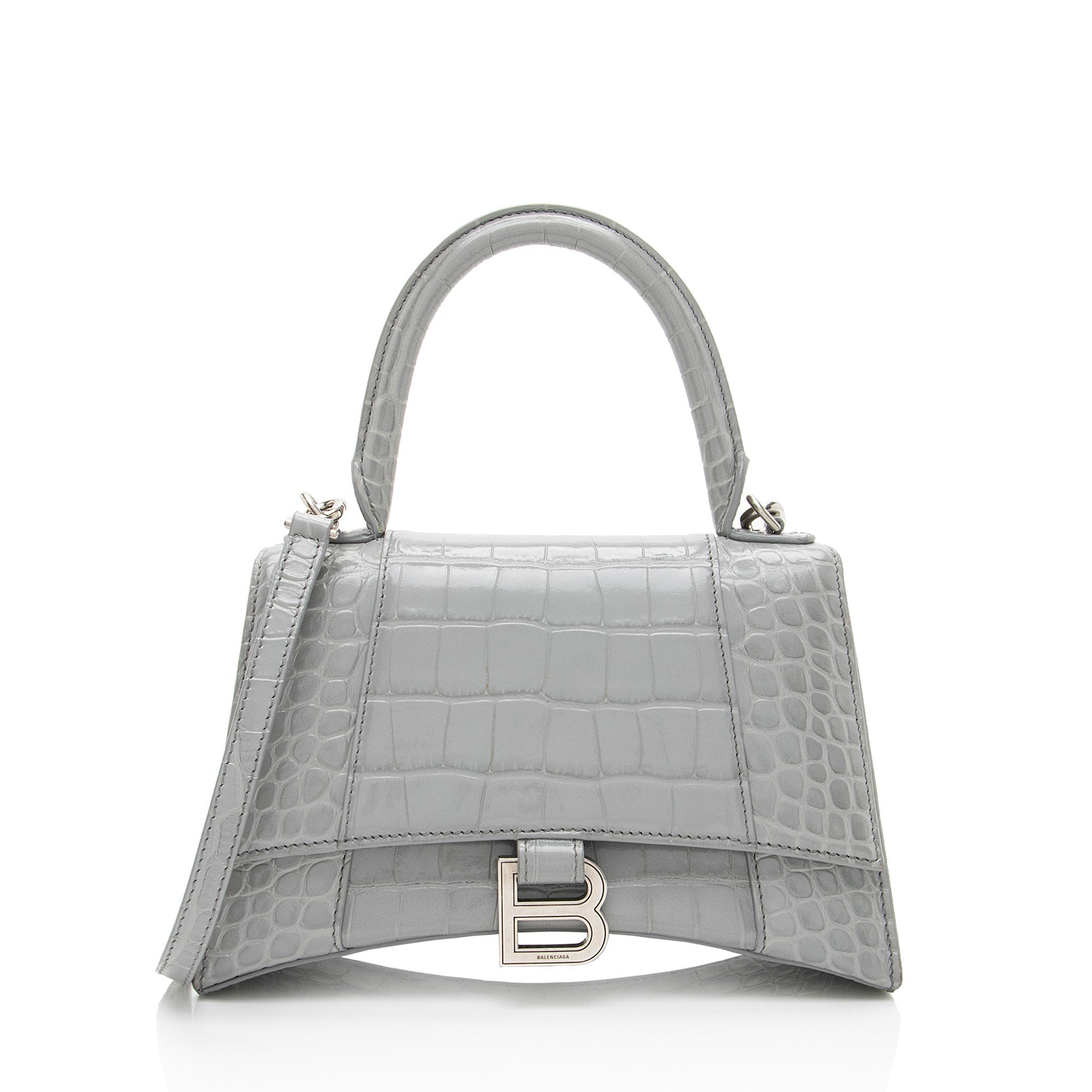 Balenciaga Shiny Croc Embossed Calfskin Hourglass Small Top Handle