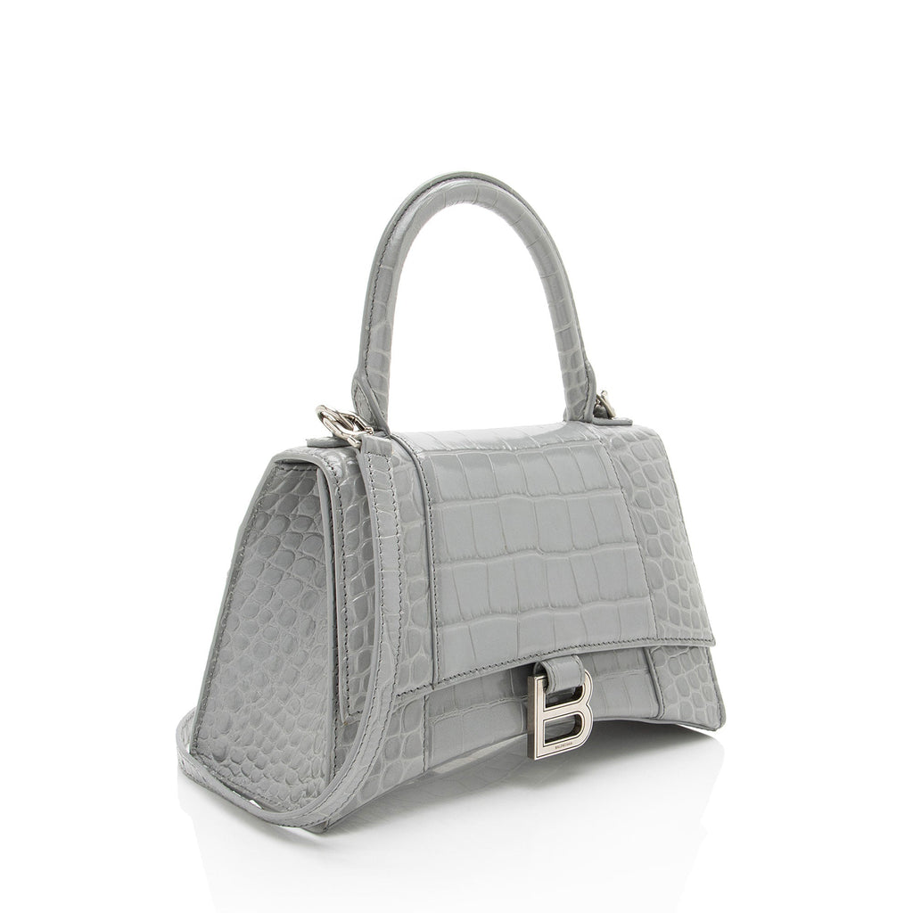 Balenciaga Shiny Croc Embossed Calfskin Hourglass Small Top Handle