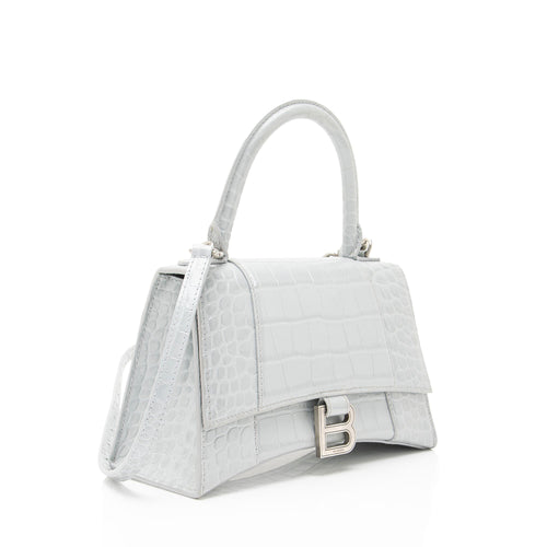 Balenciaga Shiny Croc Embossed Calfskin Hourglass Small Top Handle