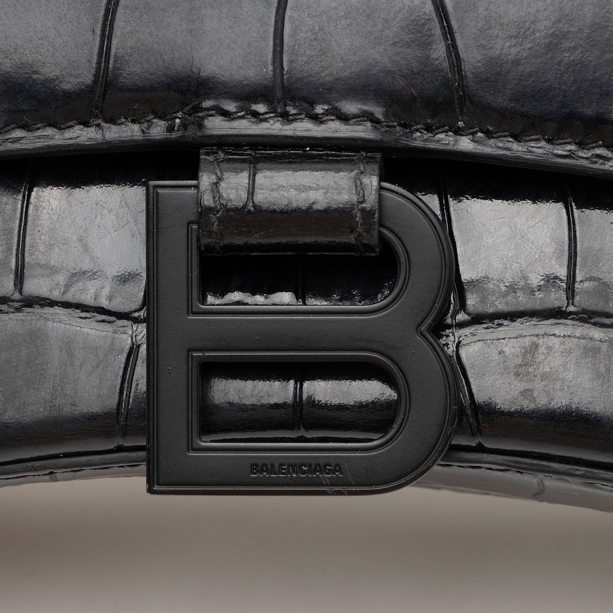 Balenciaga Shiny Croc Embossed Calfskin Hourglass XS Top Handle