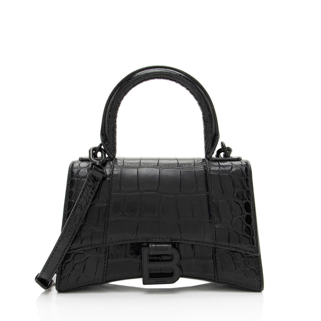 Balenciaga Shiny Croc Embossed Calfskin Hourglass XS Top Handle