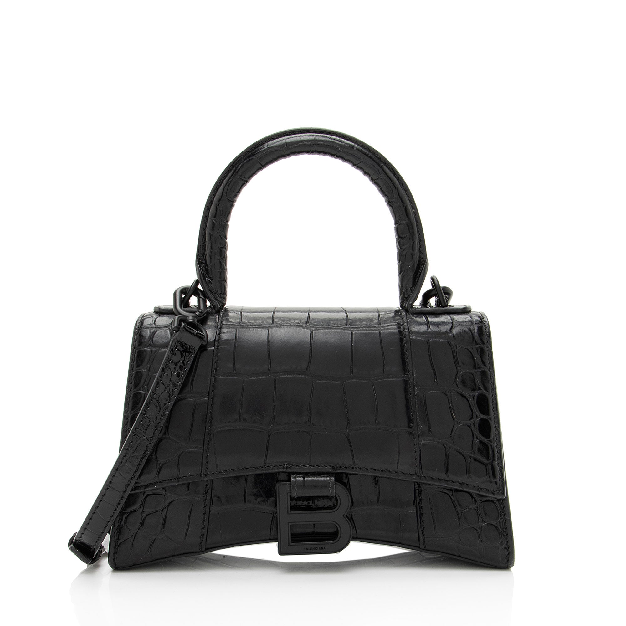 Balenciaga Shiny Croc Embossed Calfskin Hourglass XS Top Handle
