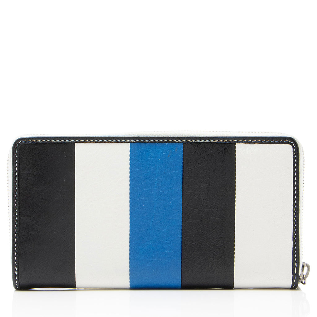 Balenciaga Striped Veau Arena Bazar Zip Around Wallet