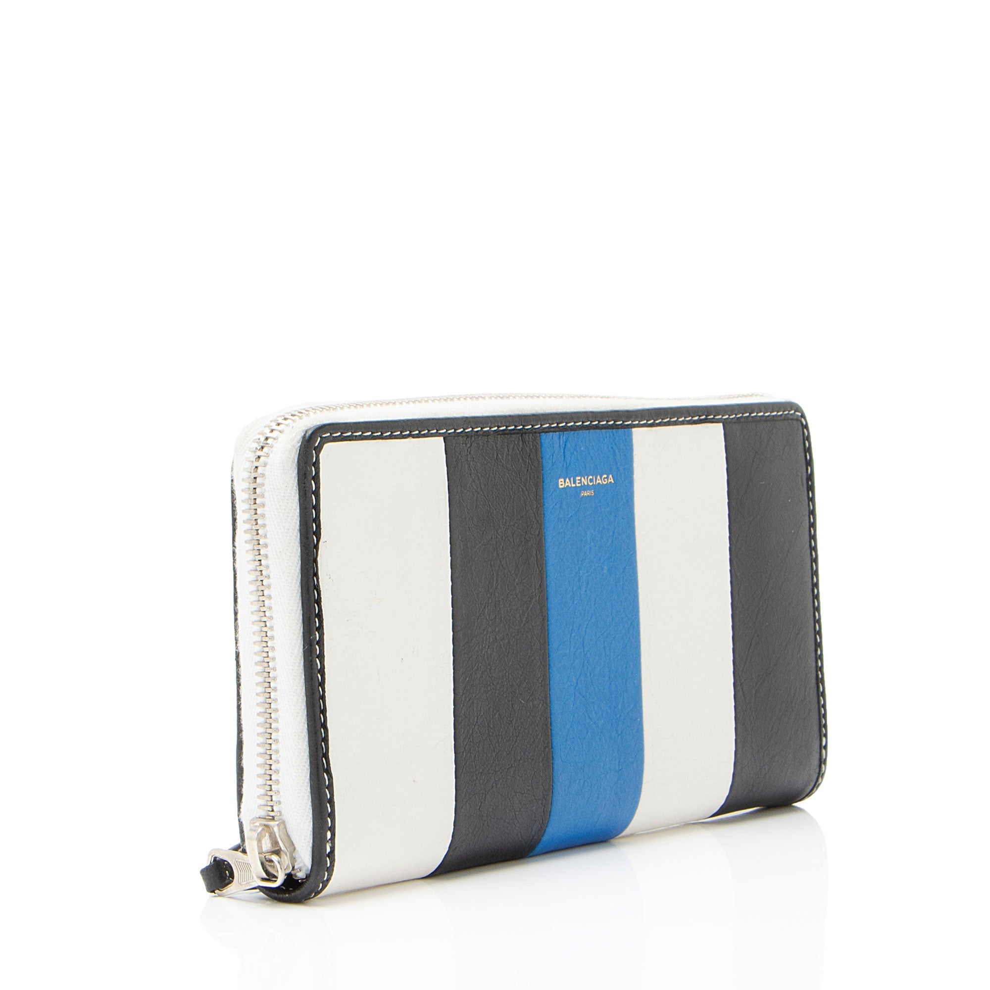 Balenciaga Striped Veau Arena Bazar Zip Around Wallet