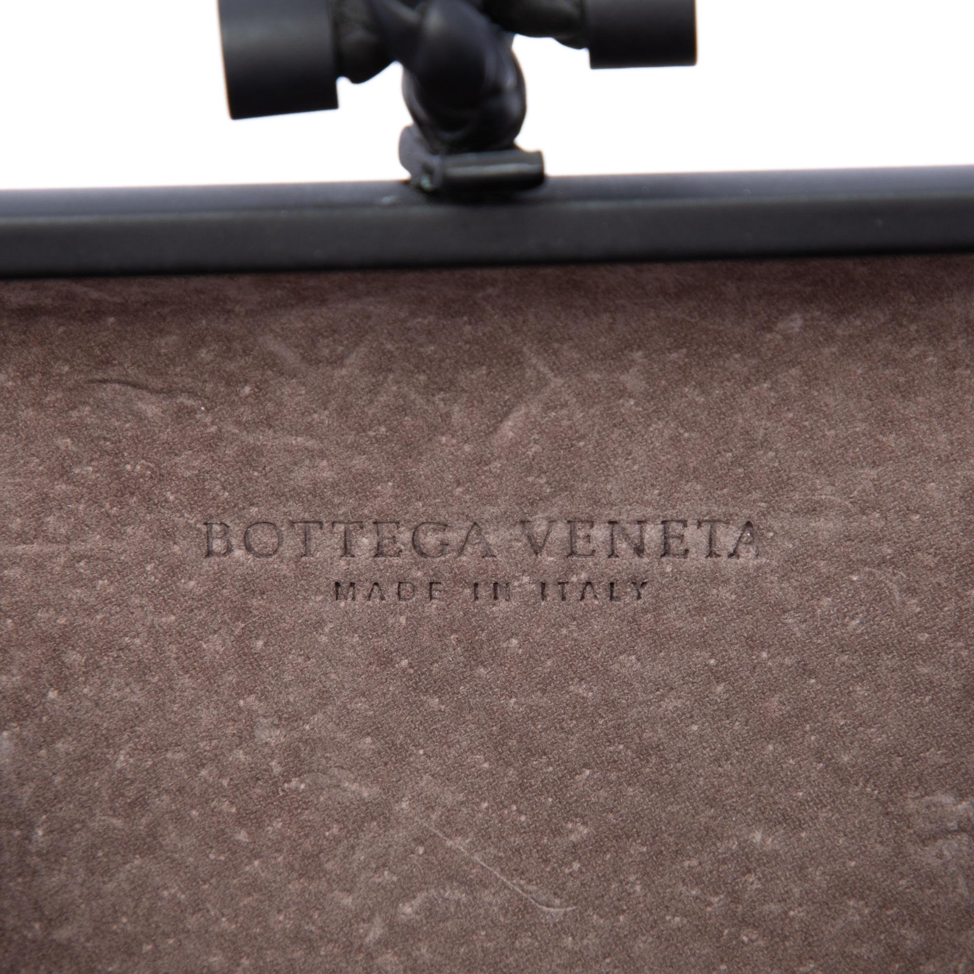Bottega Veneta Bicolor Gilded Waxed Leather Knot Clutch with Chain