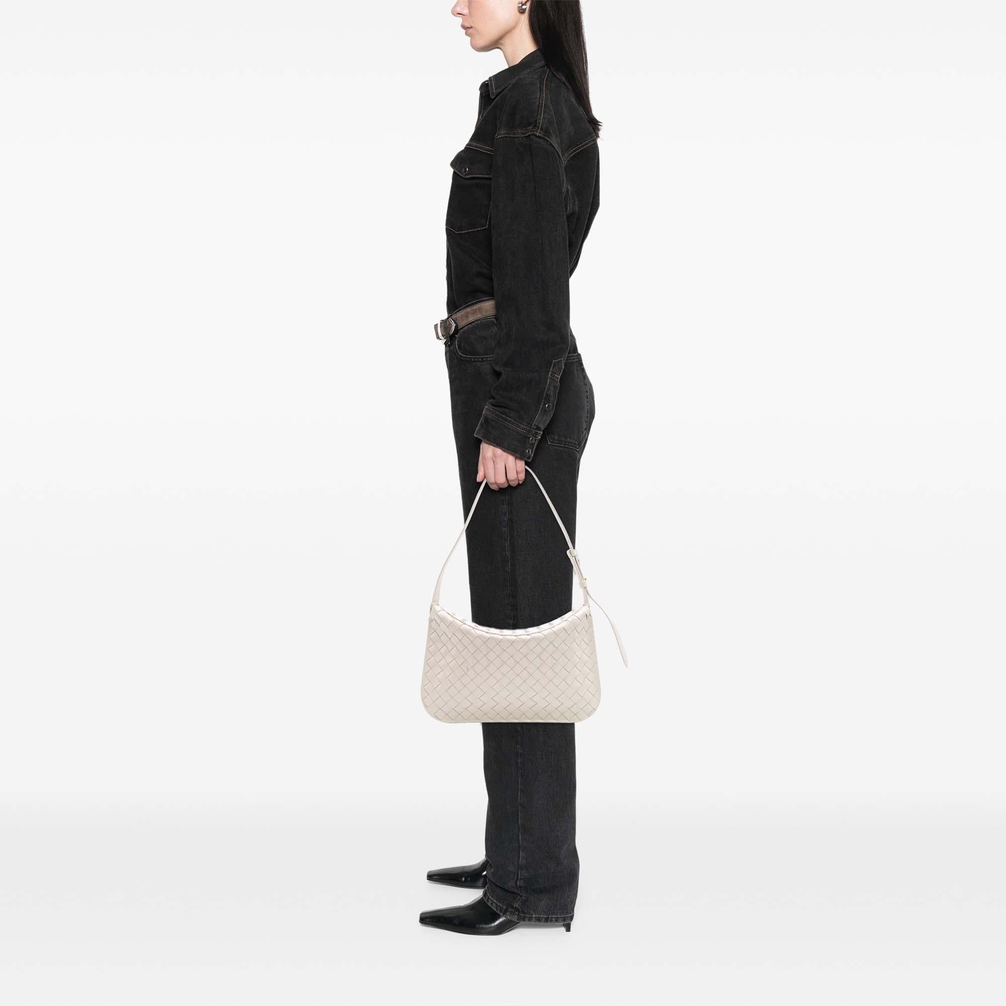 Bottega Veneta Brushed Calfskin Intrecciato Cradle Fold Over Shoulder Bag