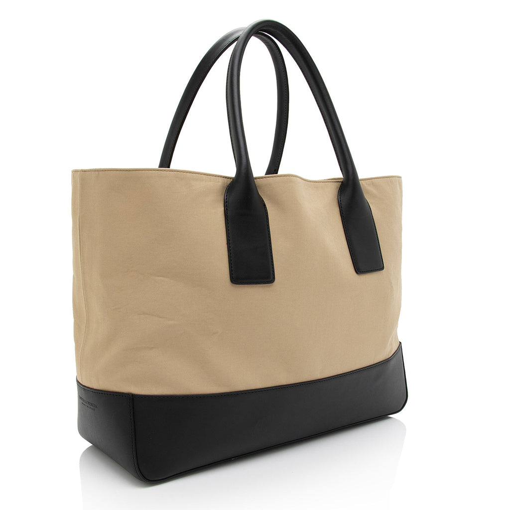 Bottega Veneta Canvas Calfskin Two Tone Tote