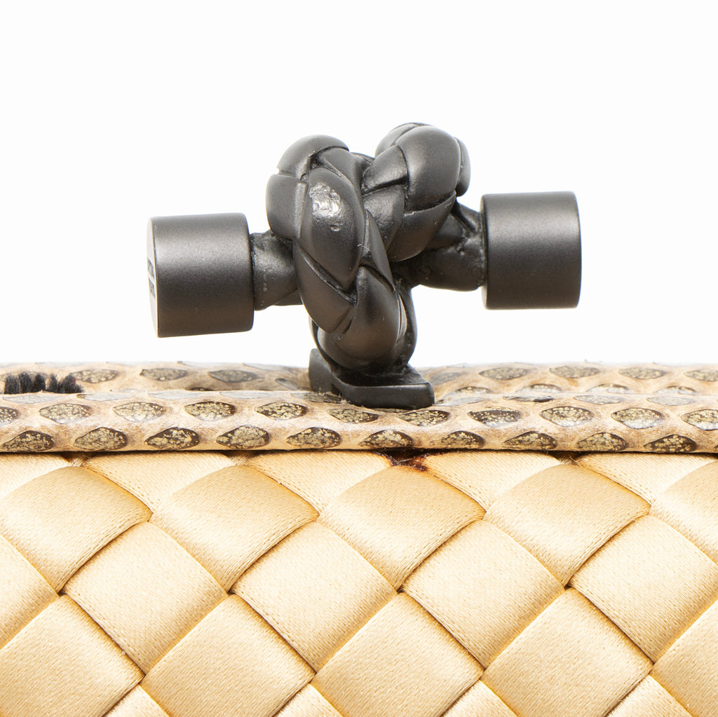 Bottega Veneta Intrecciato Satin Ayers Snakeskin Knot Clutch