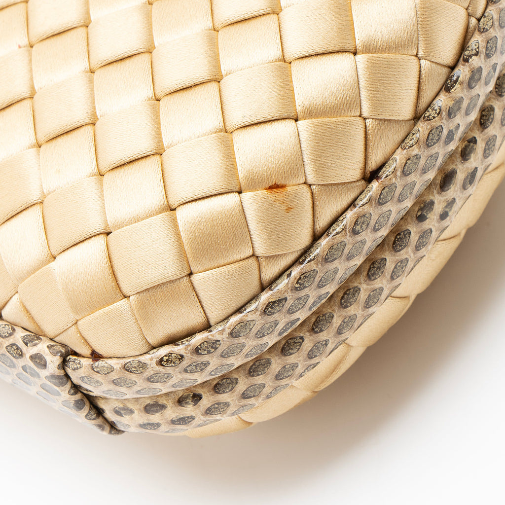 Bottega Veneta Intrecciato Satin Ayers Snakeskin Knot Clutch