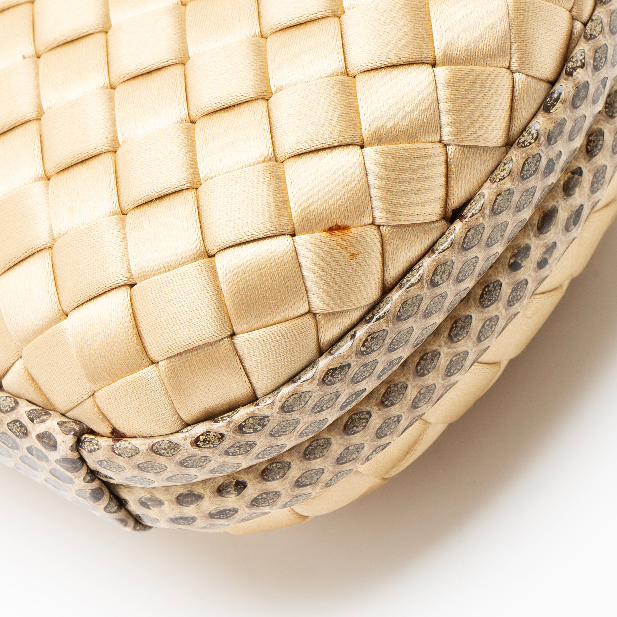 Bottega Veneta Intrecciato Satin Ayers Snakeskin Knot Clutch